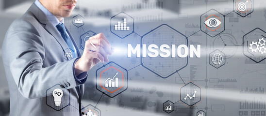 Mission concept. Finacial success chart concept on virtual screen. Business background.