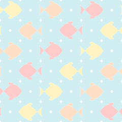 vector fishes on dotted repetitive background. baby seamless pattern. fabric swatch. wrapping paper. continuous print. sea design element for home decor, apparel, phone case, textile. pastel colors