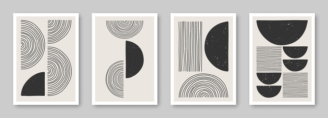 Set of trendy contemporary abstract creative minimalist hand painted compositions for wall decoration, postcard or brochure cover design in vintage style art.  
EPS10 vector.