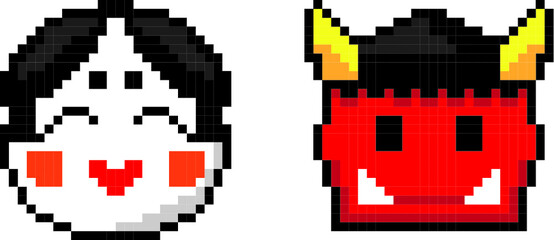 ドット絵・節分の福の神と赤鬼