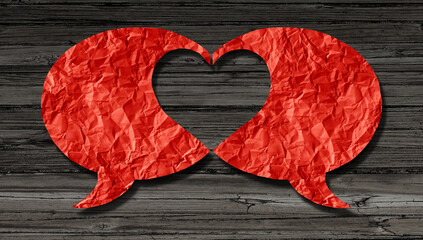 Love communication and valentines day dialogue or dating connection and lovers couple relationship...