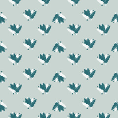 Abstract botanic seamless pattern with blue bright leaf ornament. Pastel background.