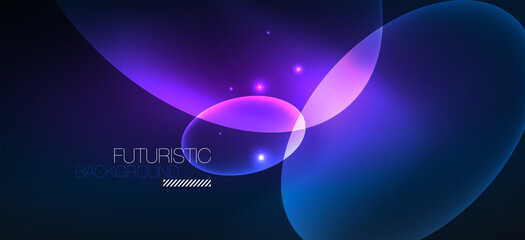 Neon ellipses abstract backgrounds. Shiny bright round shapes glowing in the dark. Vector futuristic illustrations for covers, banners, flyers and posters and other