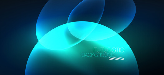 Neon ellipses abstract backgrounds. Shiny bright round shapes glowing in the dark. Vector futuristic illustrations for covers, banners, flyers and posters and other