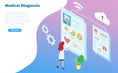 Doctor diagnosis of elderly patient using isometric medical records from online data computing. Idea for research and development in medical and healthcare concept. 