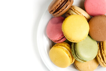 Macaron. Traditional french colorful macarons close up, macro