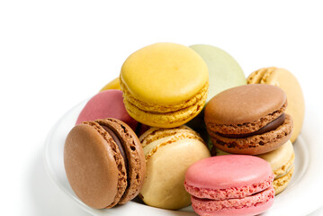 Macaron. Traditional french colorful macarons close up, macro