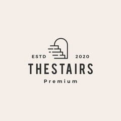 up stairs door niche arch hipster vintage logo vector icon illustration - obrazy, fototapety, plakaty