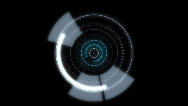 Abstract Technology Background With Digital Futuristic Radar Rotation. Animation Hypnotic Circles Moving And Blinking On Black Background, Seamless Loop.