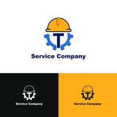 construction and engineering logo concept with initial letter T, gear and helmet