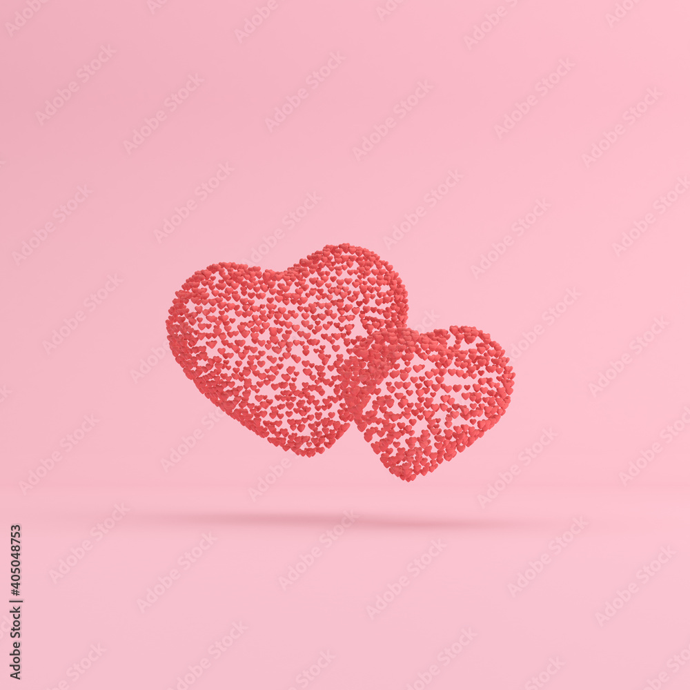 Fototapete minimal scene of floating tiny heart in hearts shape. valentine concept, 3d rendering.