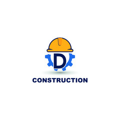 construction and engineering logo concept with initial letter D, gear and helmet