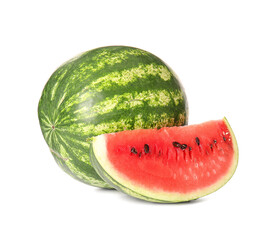 Ripe watermelon with slice isolated on white background