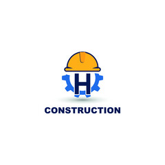 Fototapeta premium construction and engineering logo concept with initial letter H, gear and helmet