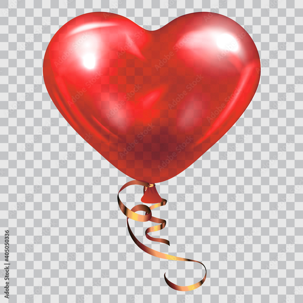 Sticker Realistic Detailed 3d Heart Shape Red Balloon. Vector