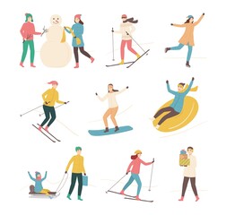 Fototapeta na wymiar Cartoon Color Characters People and Winter Sport Concept. Vector