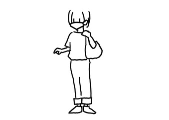 奄美大島紬の体験イラスト　品定めする女性