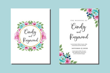 Wedding invitation frame set, floral watercolor hand drawn Peony Flower design Invitation Card Template
