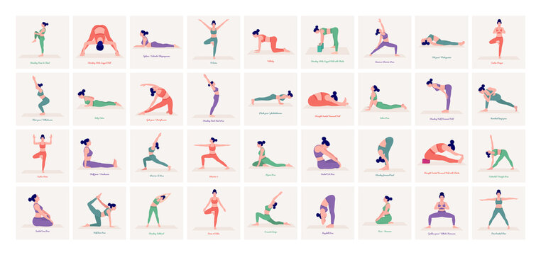 9 yoga poses or workout in detox yourself concept Vector Image