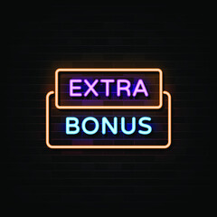 Extra Bonus Neon Signs Vector. Design Template Neon Style