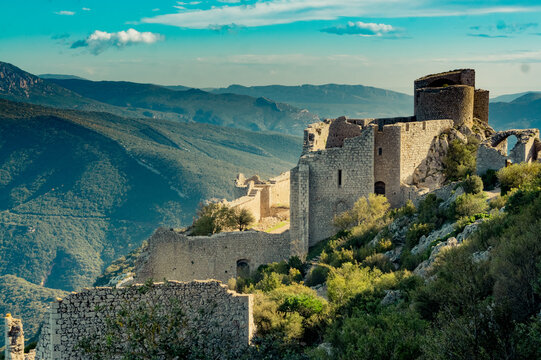 Peyrepertuse ruined fortress in the Corbieres Massif in France