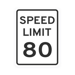 Speed limit 80 road traffic icon sign flat style design vector illustration isolated on white background. Vertical standard road sign with text and number 80.