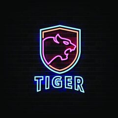 Tiger neon logo vector design template. 