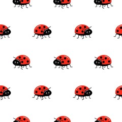 Ladybug seamless pattern, cartoon vector illustration background