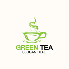 Tea cup logo vector design.Green tea vector logo template.