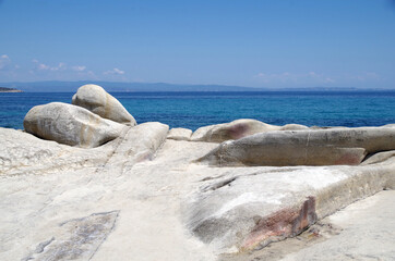 bizarre rocks and beautiful blue sea in Sithonia, Greece