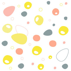 Seamless pattern with Easter eggs. yellow, light pink, gray colors for wrapping paper, fabric design, kids linen, background texture, wallpaper pattern. Pastel colors and modern fashion design  