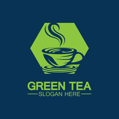 Tea cup logo vector design.Green tea vector logo template.