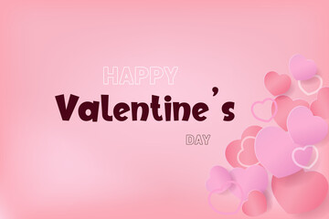 Happy Valentines Day text with heart shape, on pink background. Vector Illustration of a Valentines Day Card.