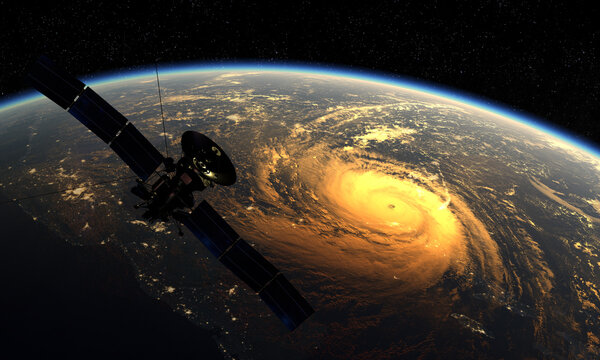  Meteorological Satellite Flying Over A Tropical Cyclone