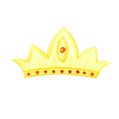 Watercolor gold crown.Hand draw illustration for children. Isolated on white background.Watercolour