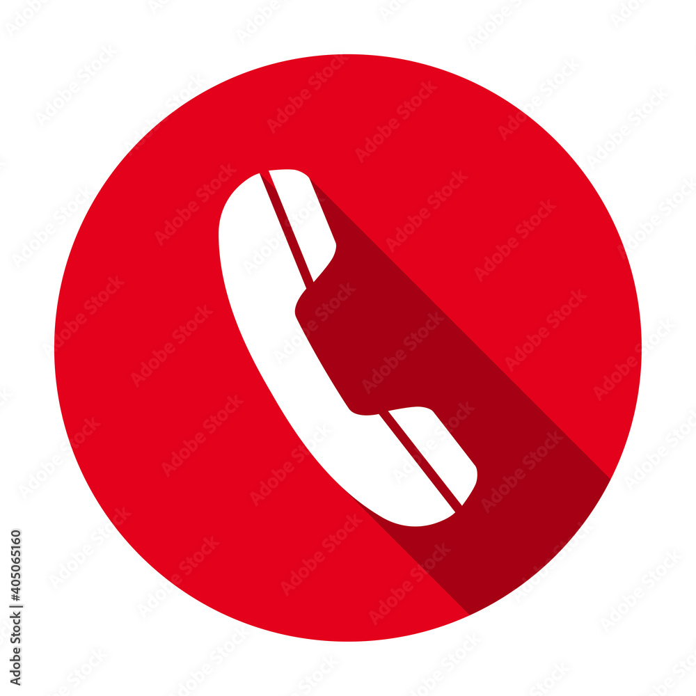 Aufkleber red flat round telephone receiver icon, button with long shadow isolated on a white background. vect