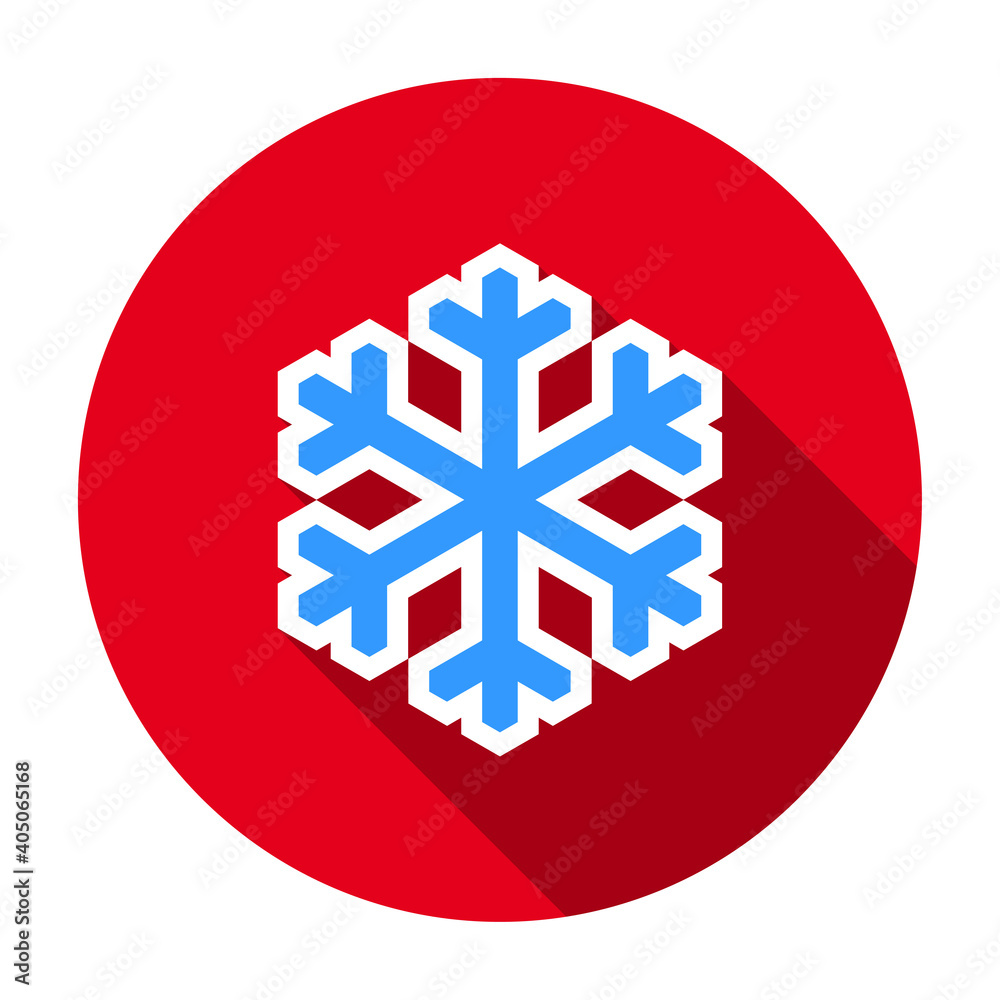 Aufkleber red flat round snowflake icon, button with long shadow isolated on a white background. vector illust