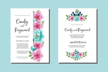 Wedding invitation frame set, floral watercolor hand drawn Peony Flower design Invitation Card Template
