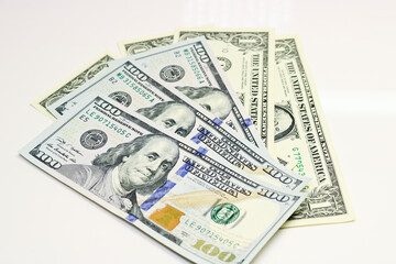 Currency American dollars - paper banknotes. Money background.