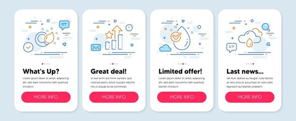 Set of Business icons, such as Water drop, Ranking stars, Paint brush symbols. Mobile app mockup banners. Rainy weather line icons. Clean aqua, Winner results, Creativity. Rain. Vector