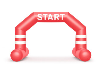 Red and white inflatable start line arch isolated on white. Clipping path included