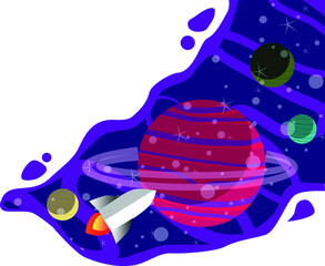 solar system planets rocket ship vector