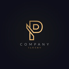 Minimalist Modern and Creative real estate P letter logo icon design. House, Property development, construction and building company P logotype template with gold color.