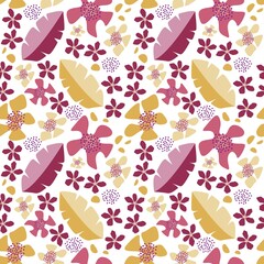 Vector line drawing illustration with abstract shape.Tropical flowers and leaves. Abstract versatile art pattern. For fabric, wrapping paper, notepad, notebook, flyer, cover, banner, textile, etc.