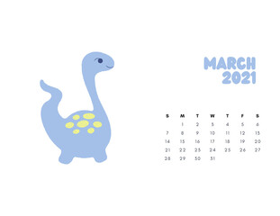 2021 Dinosaur Calendar, Dino Calendar 2021, Kids Room Wall Art, Sunday Start Printable Calendar, Monthly Landscaped Calendar for Kids