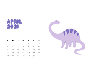 2021 Dinosaur Calendar, Dino Calendar 2021, Kids Room Wall Art, Sunday Start Printable Calendar, Monthly Landscaped Calendar for Kids