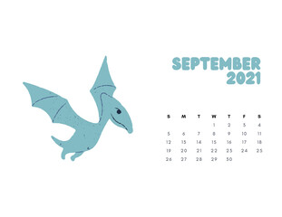 2021 Dinosaur Calendar, Dino Calendar 2021, Kids Room Wall Art, Sunday Start Printable Calendar, Monthly Landscaped Calendar for Kids