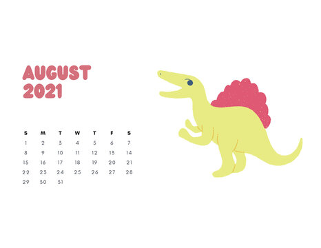 2021 Dinosaur Calendar, Dino Calendar 2021, Kids Room Wall Art, Sunday Start Printable Calendar, Monthly Landscaped Calendar for Kids
