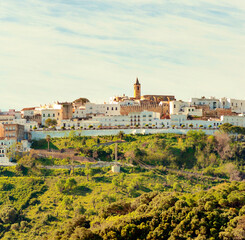 Fototapeta na wymiar Vejer de la Frontera houses and fields in southern Spain on a sunny day
