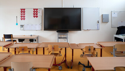 Class of primary school with modern screen